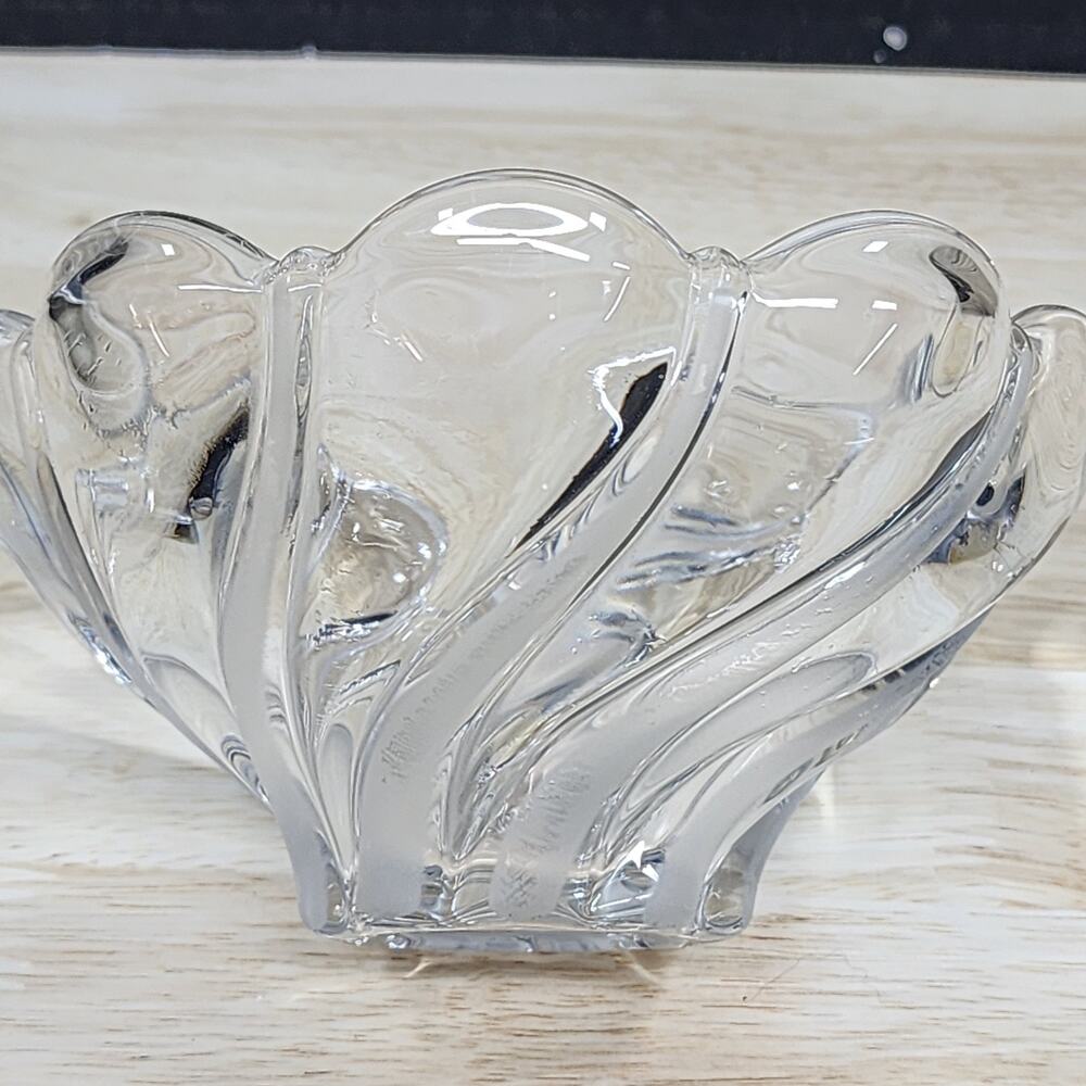 Clear Frosted Swirl Art Glass Decorative Bowl 6" Round Sculptural Centerpiece